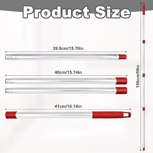 Miniatura 4 de Reemplazo del mango de trapeador giratorio de 4 secciones, (30 a 58 pulgadas), mango de acero inoxidable fácil de instalar, resistente a la