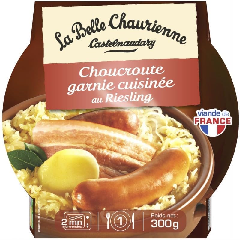 Délice Alsacien : Choucroute Garnie au Riesling par La Belle Chaurienne - 300g Saveur traditionnelle et généreuse, prête à déguster Plat cuisiné sous vide pour - Le Lot De 3