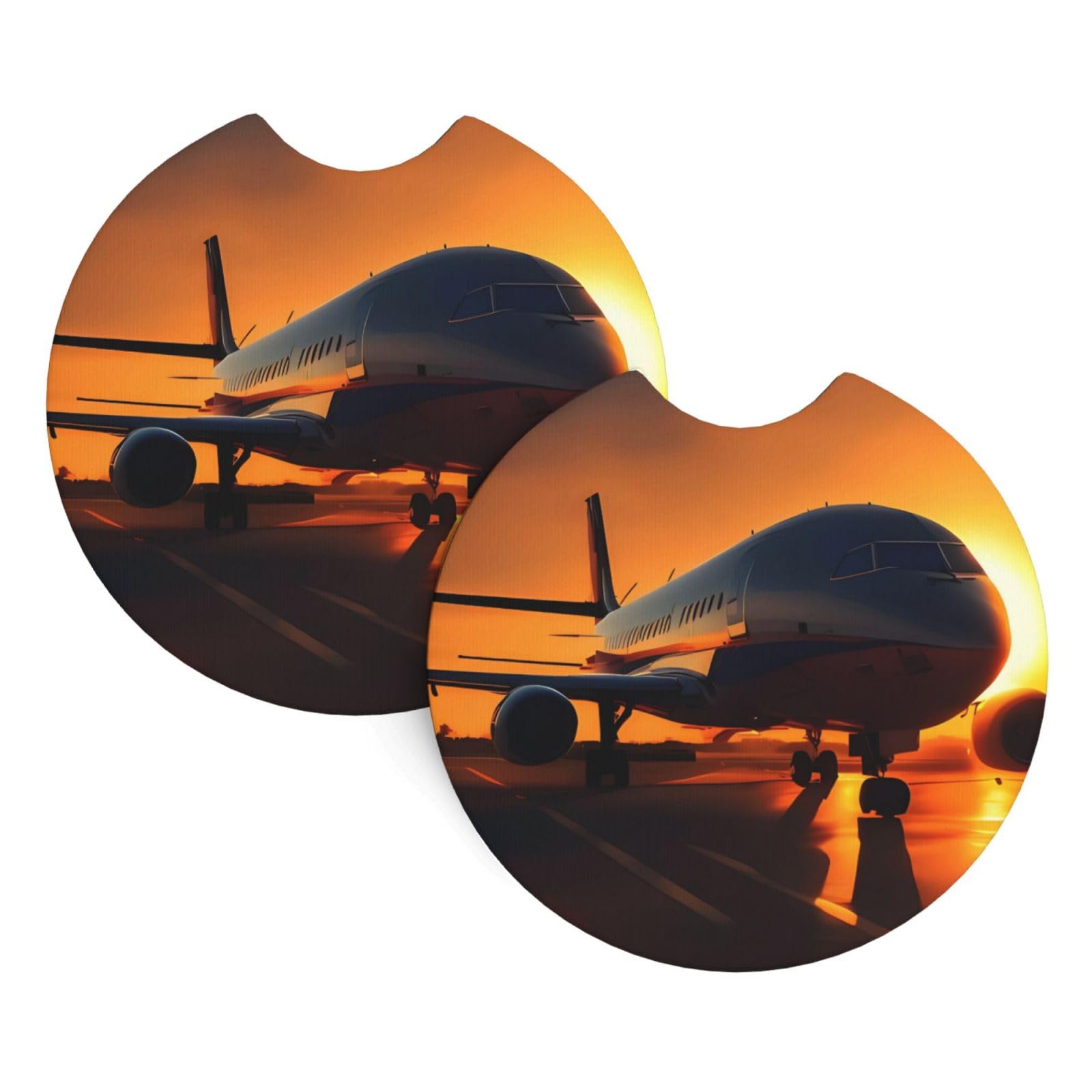 2 Pack Car Coaster for Cup Holders Airplane at Sunset Car Cup Coaster 2.7" Neoprene Non-Slip Automotive Cup Mat Universal Auto Car Interior Accessories for Women Men Cup Pad