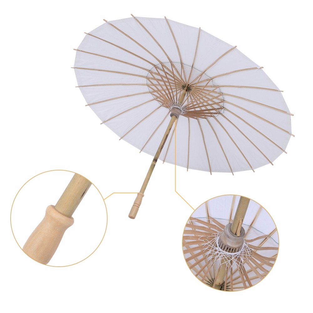 DISOK Lote de 10 Parasoles Papel Bambú Bodas - Sombrillas Papel Chinas Para Bodas (Color Blanco)