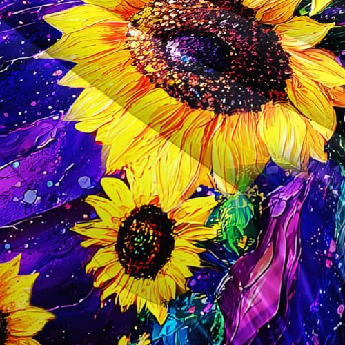 Image of AILONEN Oil Sunflower Printed Queen Size Comforter Set for Kids Teens Girls Women,Yellow Floral Purple Bedding Set for All Season Use,1 Quilt and 2 Pillowcase