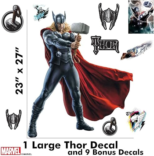 Miniatura 7 de Decalcomania Marvel Thor - 10 calcomanías de pared de 23 x 27 pulgadas con interacción de realidad aumentada 3D