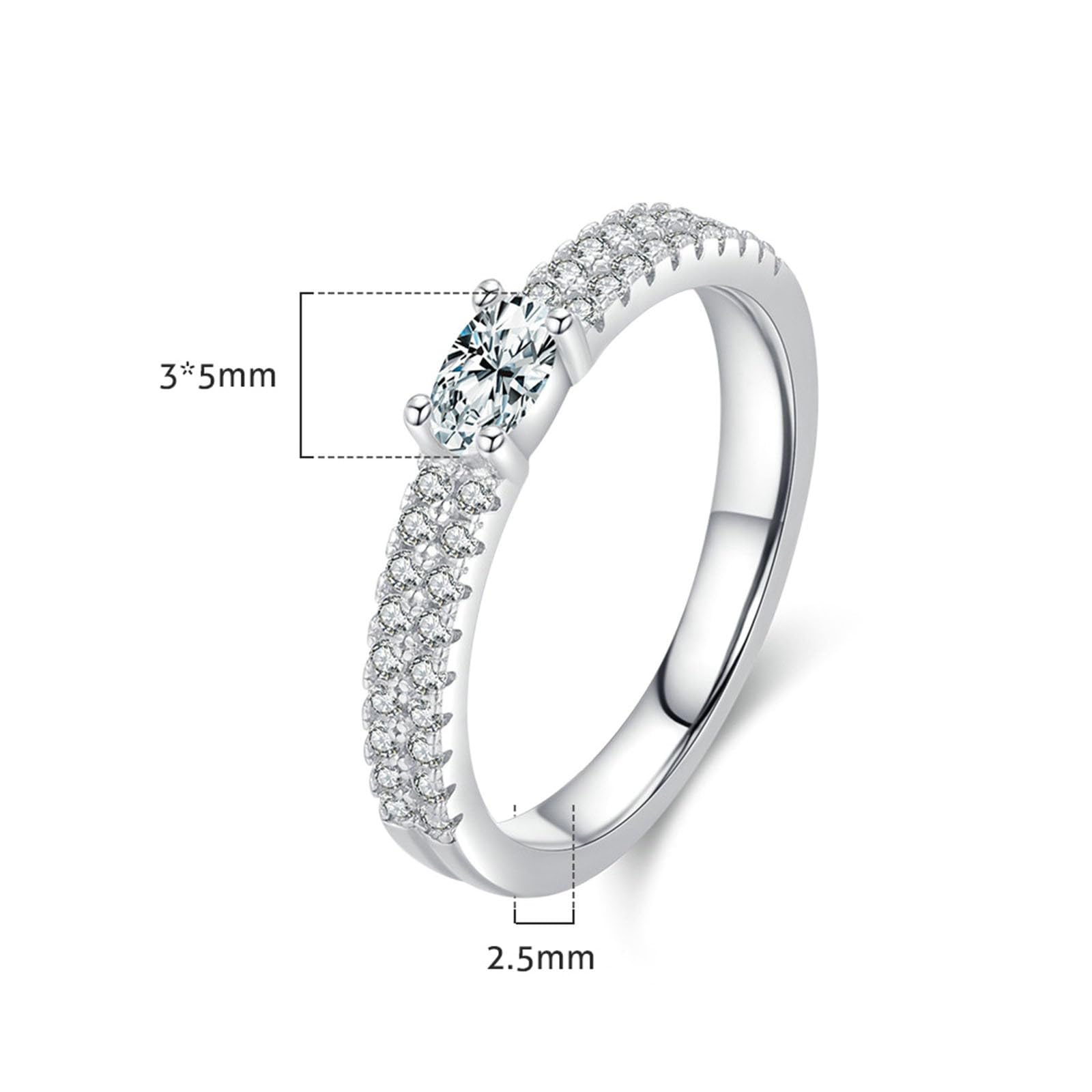 Obrączki ślubne, pierścionek zaręczynowy 18K białe złoto eleganckie dwurzędowe 4 końcówki moissanit owalne obrączki ślubne z białego złota dla mamy, dziewczyny, panny młodej