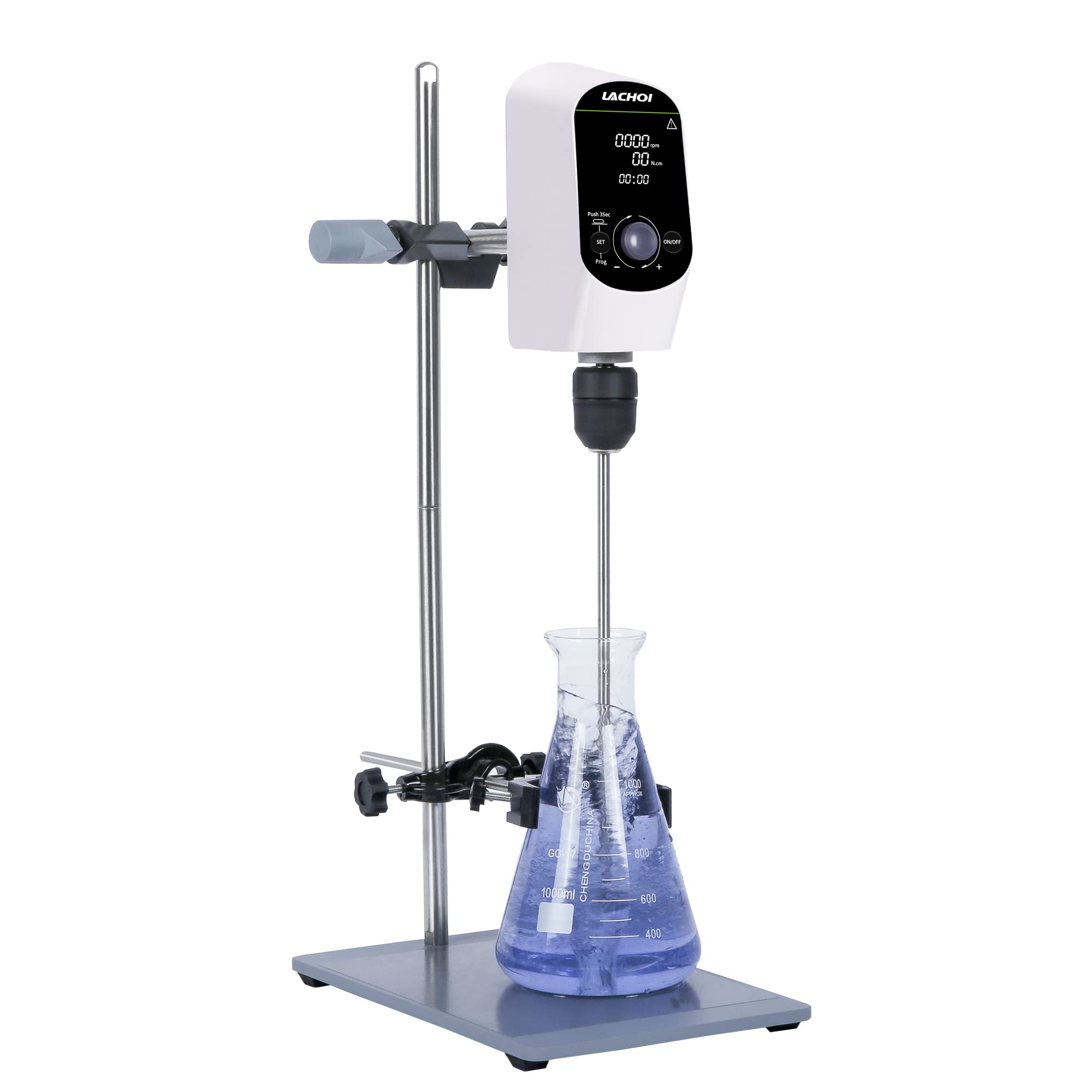 LACHOI Electric Overhead Stirrer Mixer 100-2000RPM Timing Max.20L(H₂O) LCD Display Digital Overhead Stirrer Mixer 10000mPas Powerful Lab Stirrers Mixer with Stirring Rod and Stand