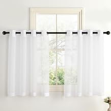 PONY DANCE Voile Curtains Short Window Curtains 100 cm High Net Curtain with Eyelets Transparent Curtains White Sheer Curtains Short Curtain Bistro Curtain H 100 x W 140 cm