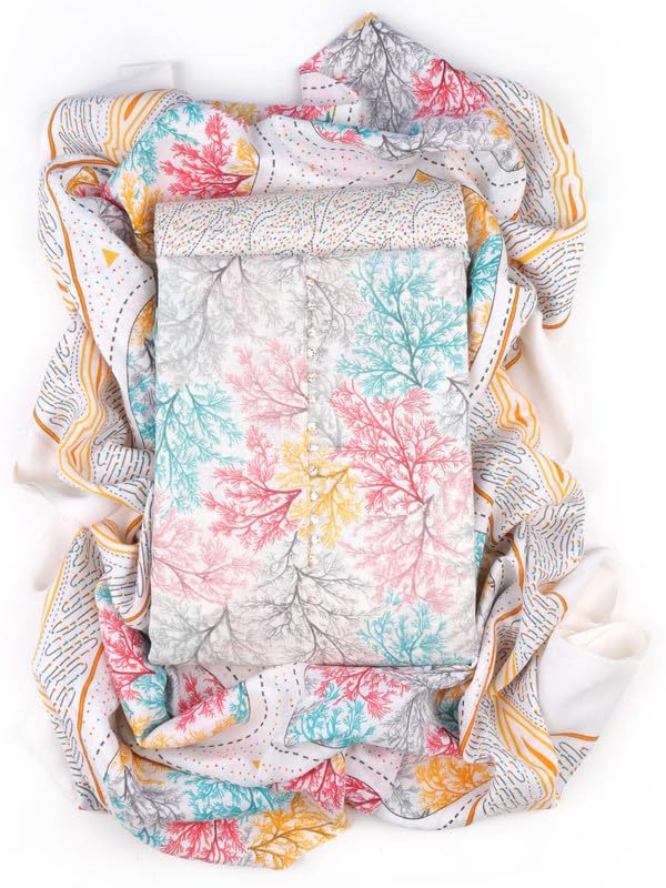 Sun Fashion And LifestyleWomen's Cotton Blend Print White Salwar Suit Churidar Dress Material with Dupatta (TBD205_White)