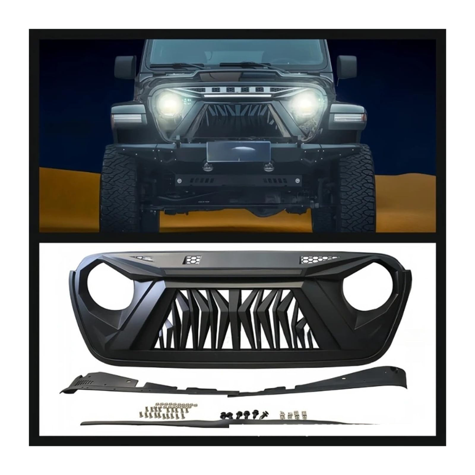 Für Jeep Für Wrangler JL Streamer Grille Restaurierung Zubehör Auto Front Grill Zubehör(Schwarz)