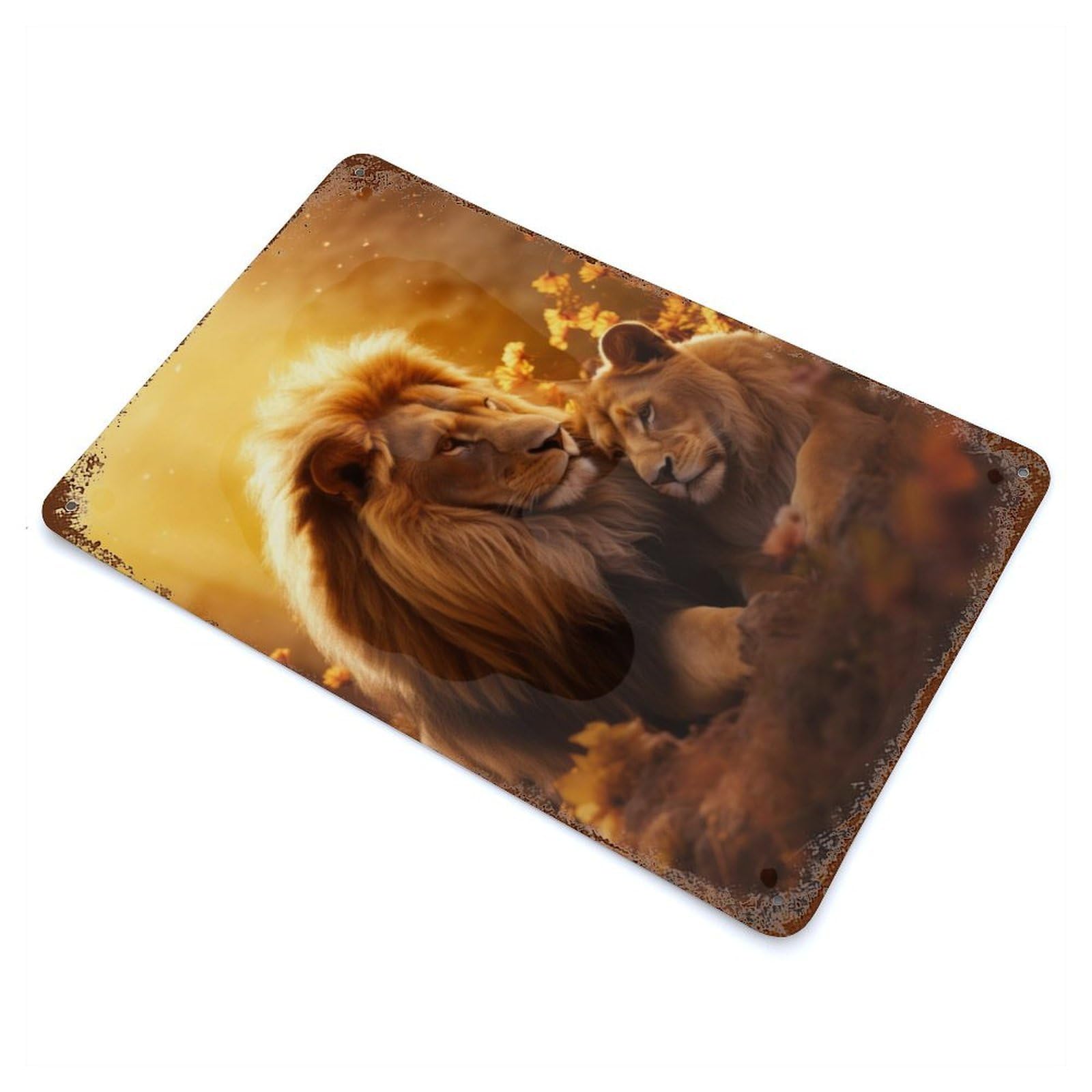 Lion Lioness Romantic Love Rust Effect Tin Sign 11.8"x7.9", Ideal for Cafe, Home Bar And Lounge Decor