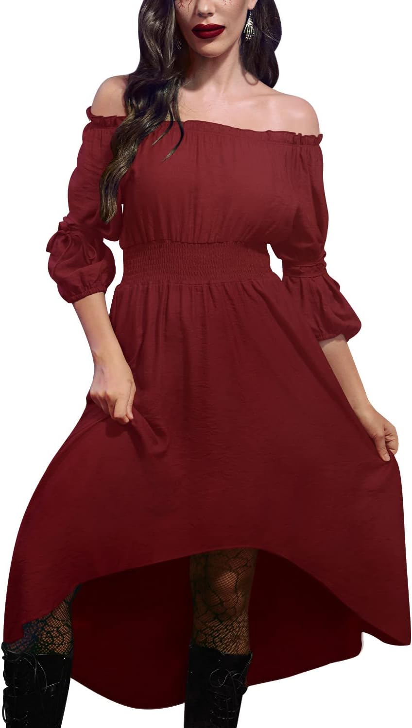 For G and PL Women's Halloween High Low Off Shoulder Renaissance Medieval Peasant Dress