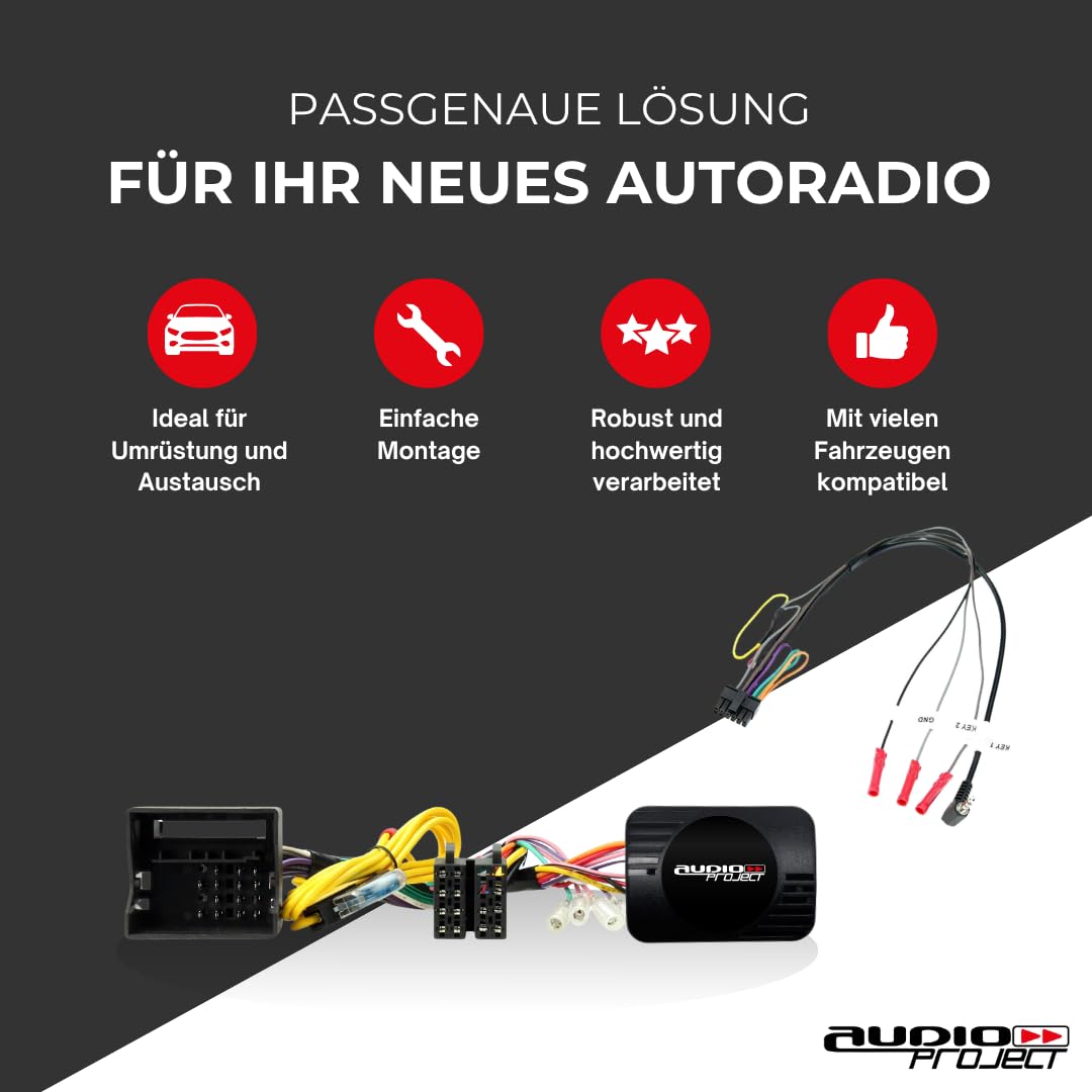 Audioproject A400.3-23 - CAN Bus Adapter Lenkradfernbedienung Quadlock für BMW 1er 3er 5er 6er 7er Z4 X1 X5 X6 Mini ab 2004 für Pioneer Kenwood JVC Alpine Sony u.a. Autoradio