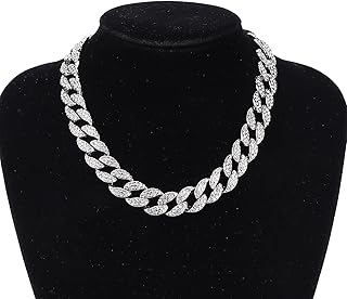 Mens Cuban Necklace, 16 Inch Men Necklaces Diamond Jewelry Mens Necklaces Chain Jewelry Hip Hop Necklace Cuban Link Chain for Women Boys Hip Hop Link Chains Necklace(Silver)