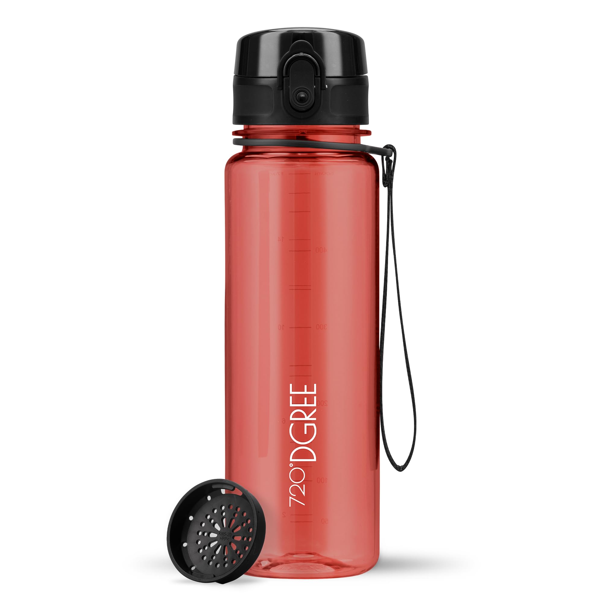 720°DGREE Sipper Water Bottle 500ml with Fruit Infuser | BPA, BPS Free | Tritan | For Adults & Kids | For Sports, Gym, Office, Workout | Crystal Clear Imperial Red
