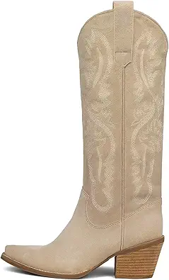 Erocalli Knee High Boots Women Cowgirl Cowboy Western Fall Chunky Block High Heel Tall Long Fashion Boot Side Zipper