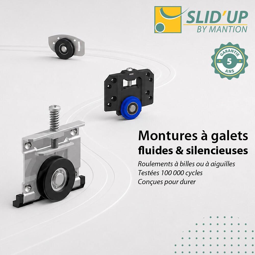 Slid'Up 110 - Herraje para puerta corredera (194 cm, 3 puertas hasta 45 kg, para puertas de armario, armarios y nichos)