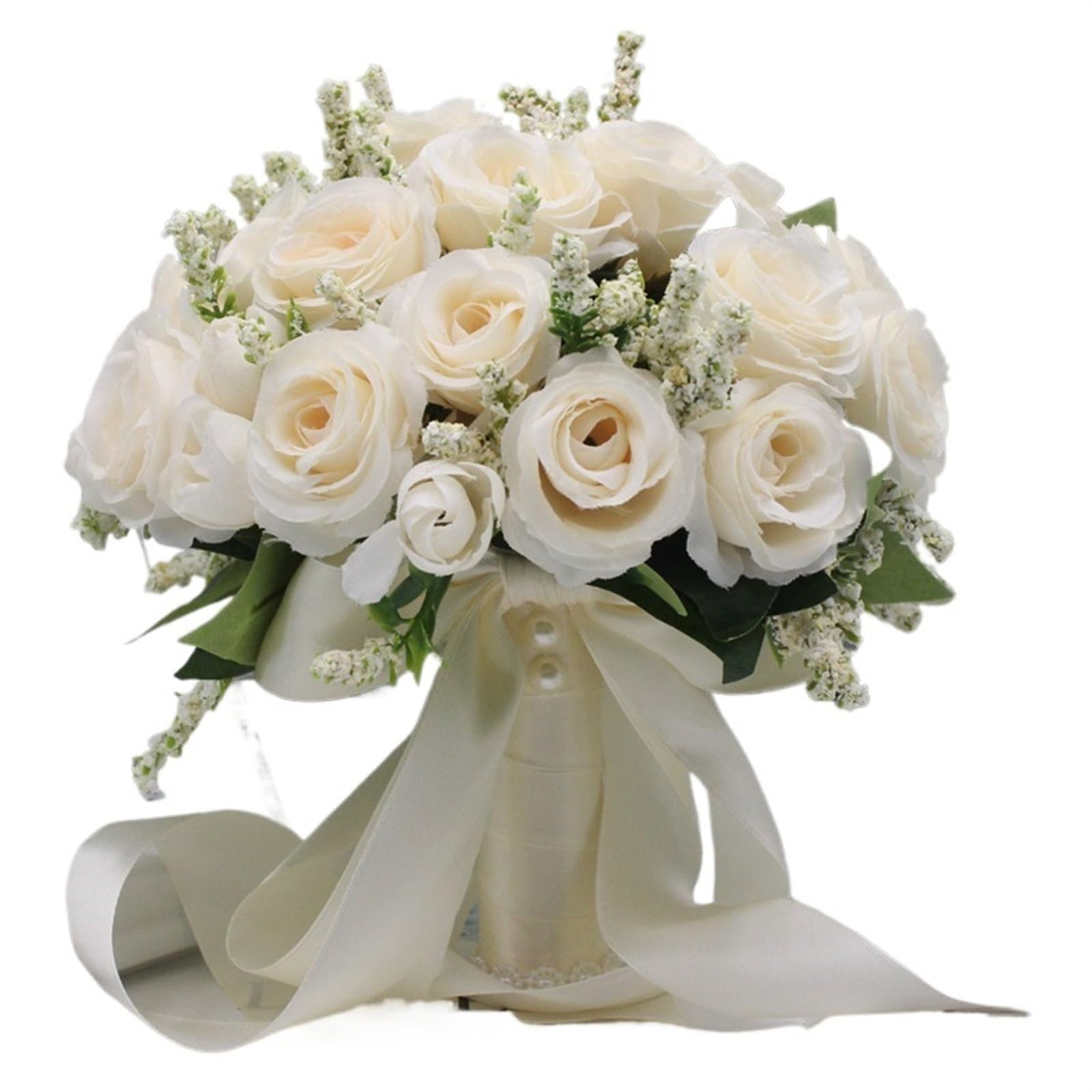 NDLHXKFRP Wedding bouquets for brides and bridesmaids, Artificial Rose Wedding Bouquet with Silk Ribbon, Multicolor for Bridesmaid Bridal Party(White)