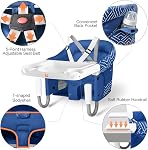 MTWML Hook On High Chair with Tray,Portable Baby High Chair That Attaches to Table,Clip On Fast Table High Chair for Babies and Toddlers.Baby Feeding Seat for Dining Table and Counter(Stripe-Blue)