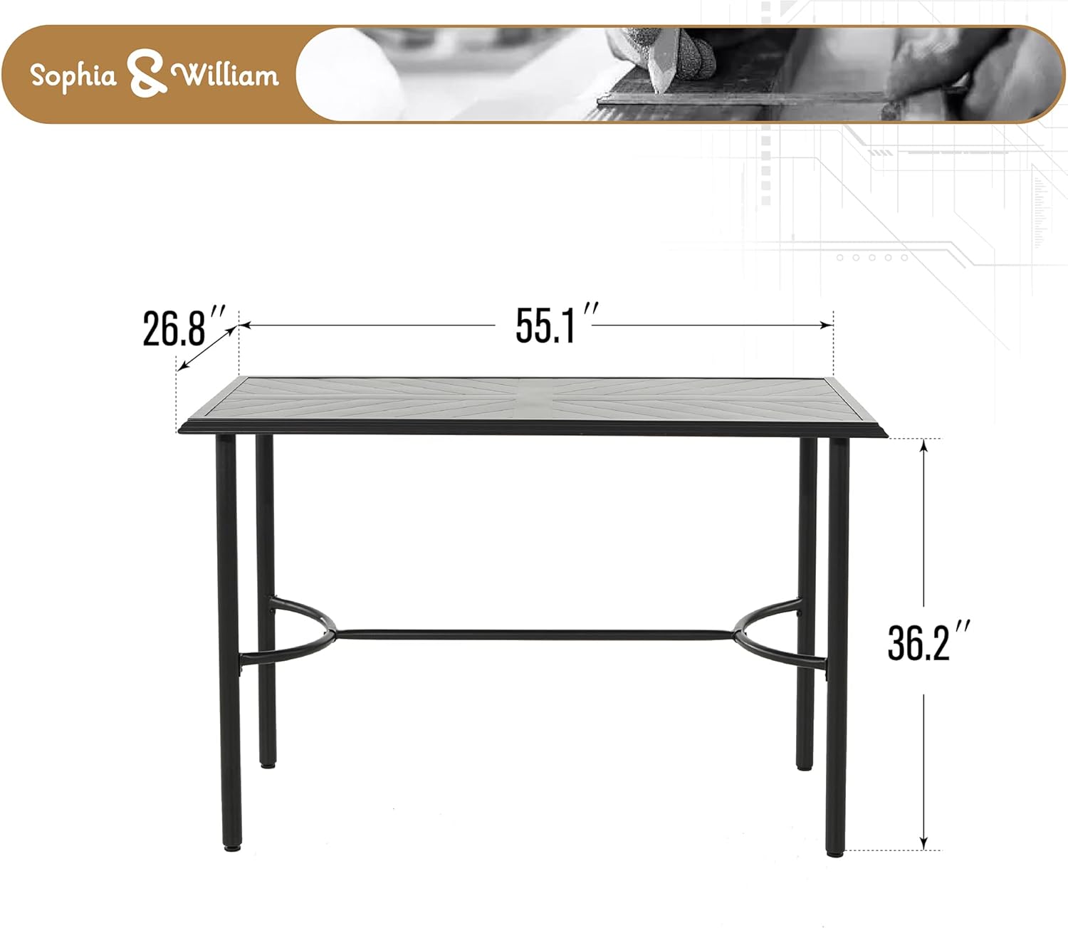Sophia & William Outdoor Patio Bar Table Metal Bar Height Table Rectangular Dining Table for Garden, Backyard, Lawn and Poolside