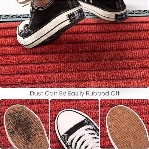 Image of Yellow Weaves 1 Pc Door Mat for Home Entrance, Outdoor Rubber Mat - Non-Slip, Anti Skid Foot Mat, Dirt Trapper, Heavy-Duty, Weather-Resistant, Waterproof Doormat (40x60cms, Stripe, Red Color)