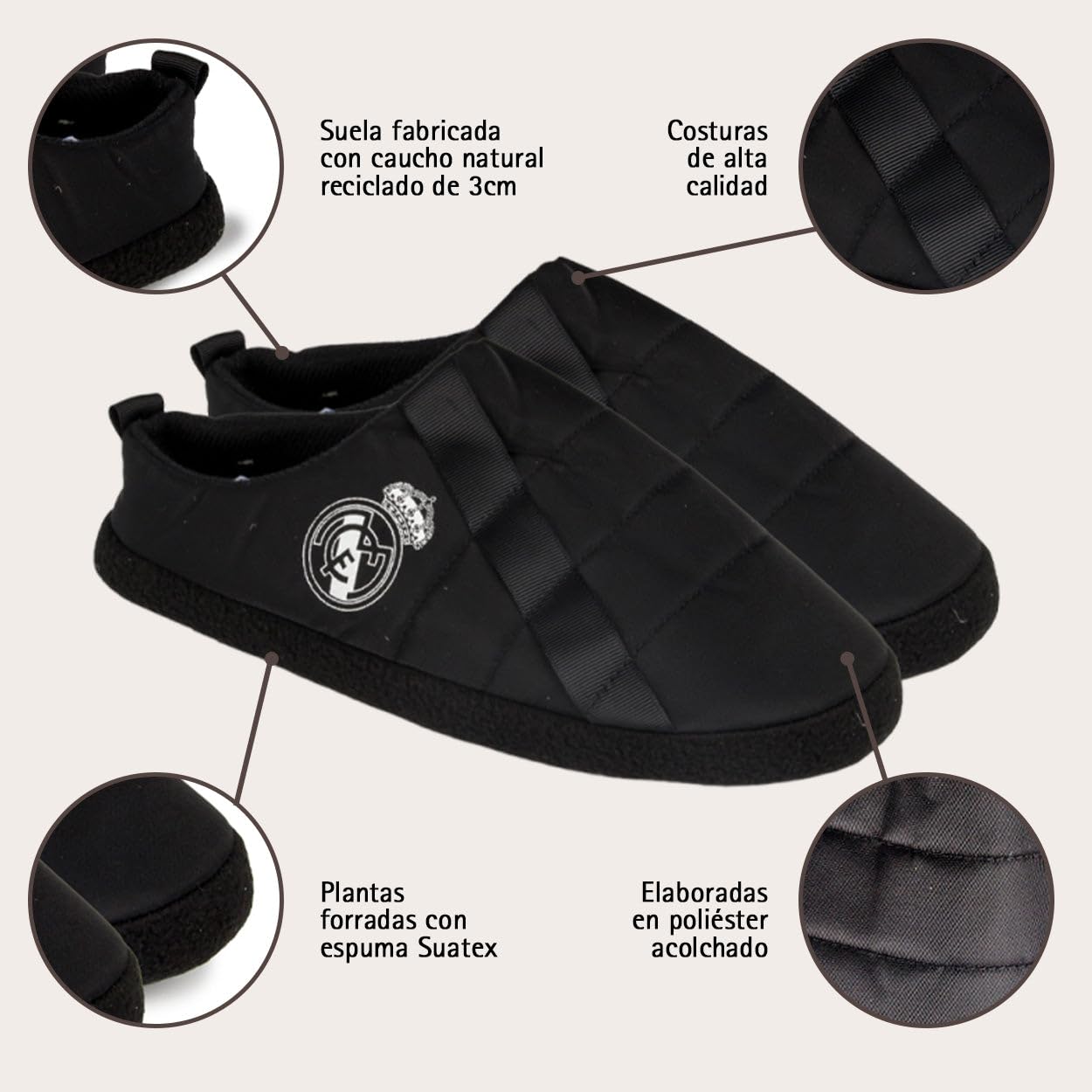 MARPEN SLIPPERS, Zapatillas Real Madrid CF Oficiales Licenciadas Acolchadas para Hombre o Mujer, Zapatillas de Casa y Viaje