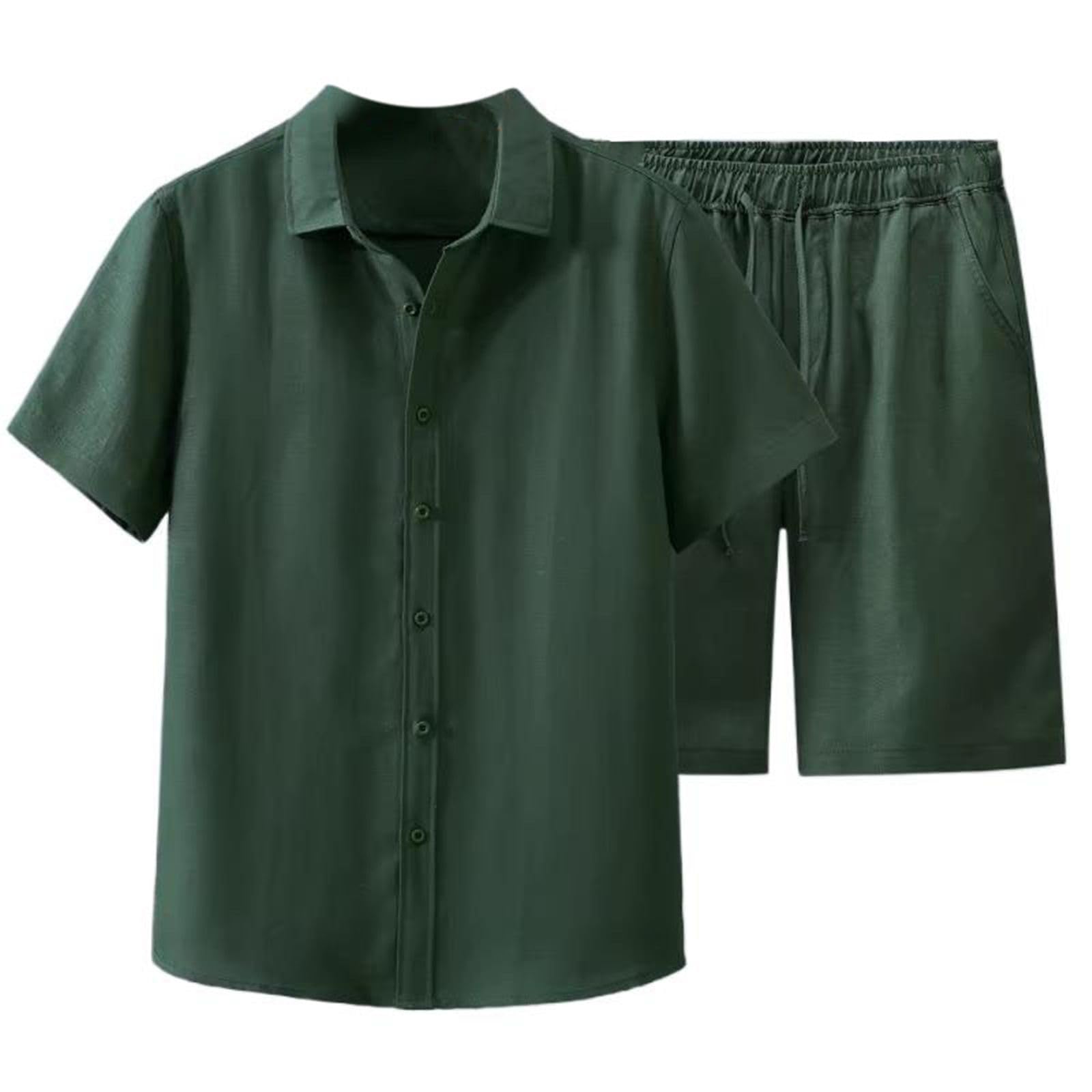 Set da uomo casual traspirante, camicia a maniche corte e pantaloncini estate
