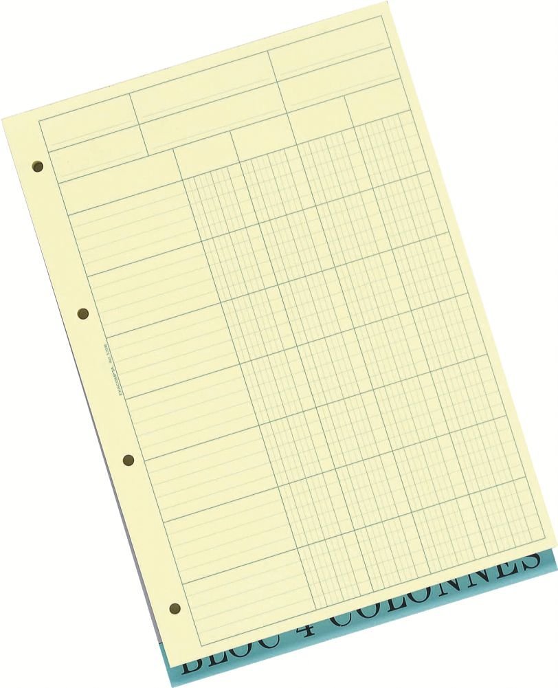 Bloc de controle comptable 29,7x21cm - 4 colonnes - 70 feuillets