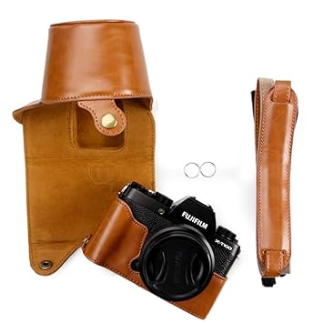 kinokoo PU Leather Cover Bag for Fuji X-T100 Camera and 15-45mm Lens, Prective Case with Shoulder Strap-Brown