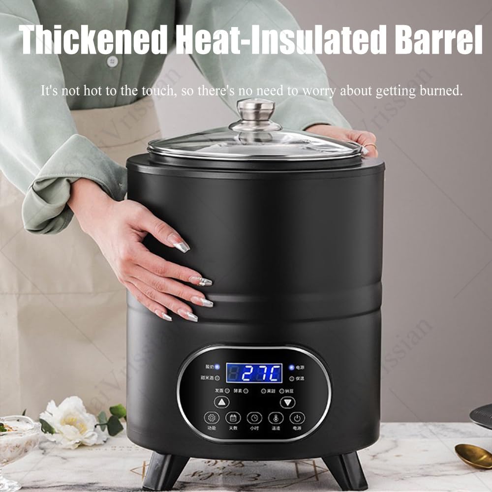Yogurt Maker Multifunzione con Display LED Black-8L | 8l/12l,Fermentazione Costante,Lisci E Senza Sbavature,Acciaio Inox,Yogurt,Aceto Di Frutta,Natto,Ristorante,Famiglia