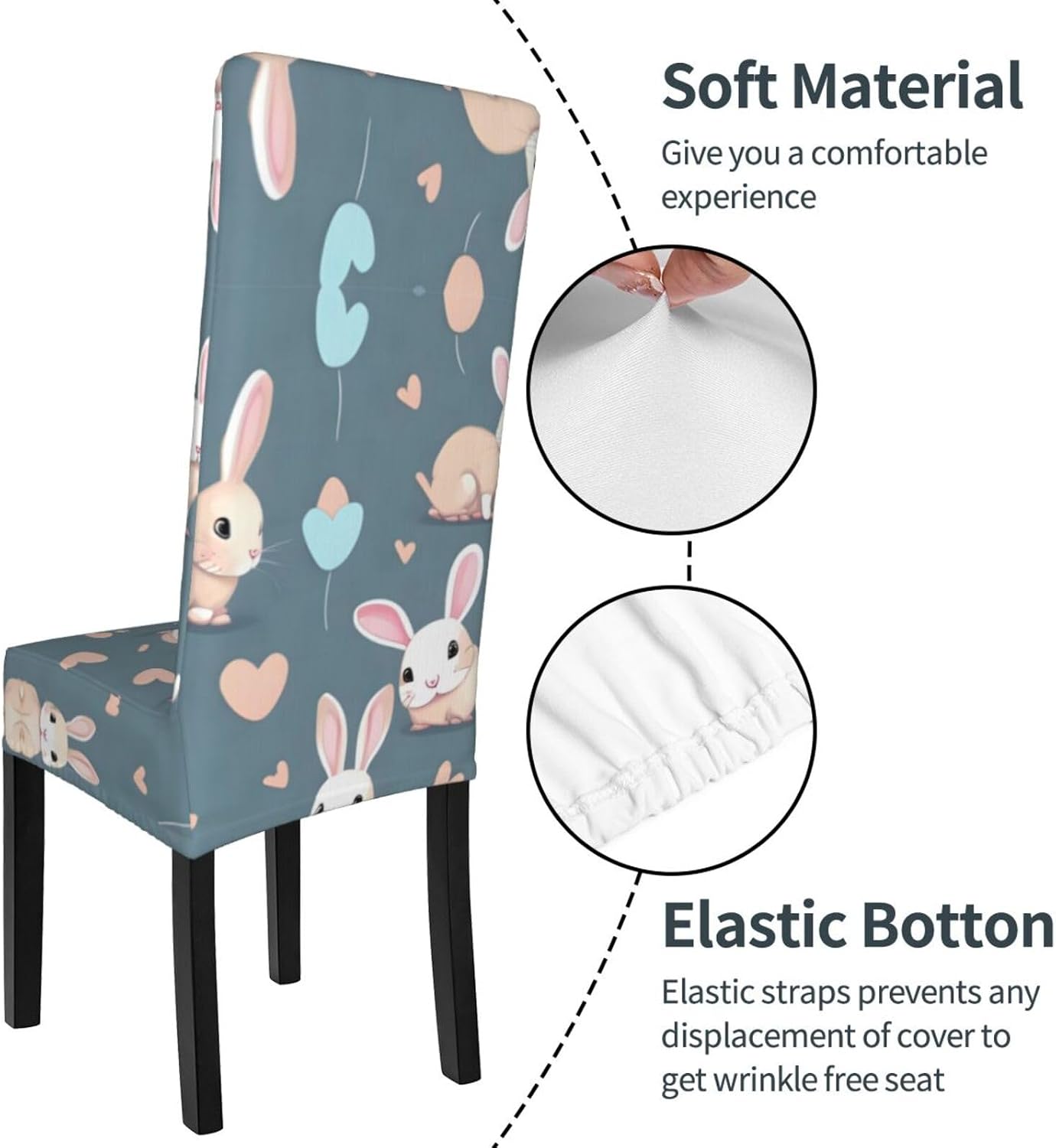 Cartoon Cute Bunny Prints Protection Cover for Dining Chair - Stretchable Chair Throw Covers for Dining Room, Hotel Event Party