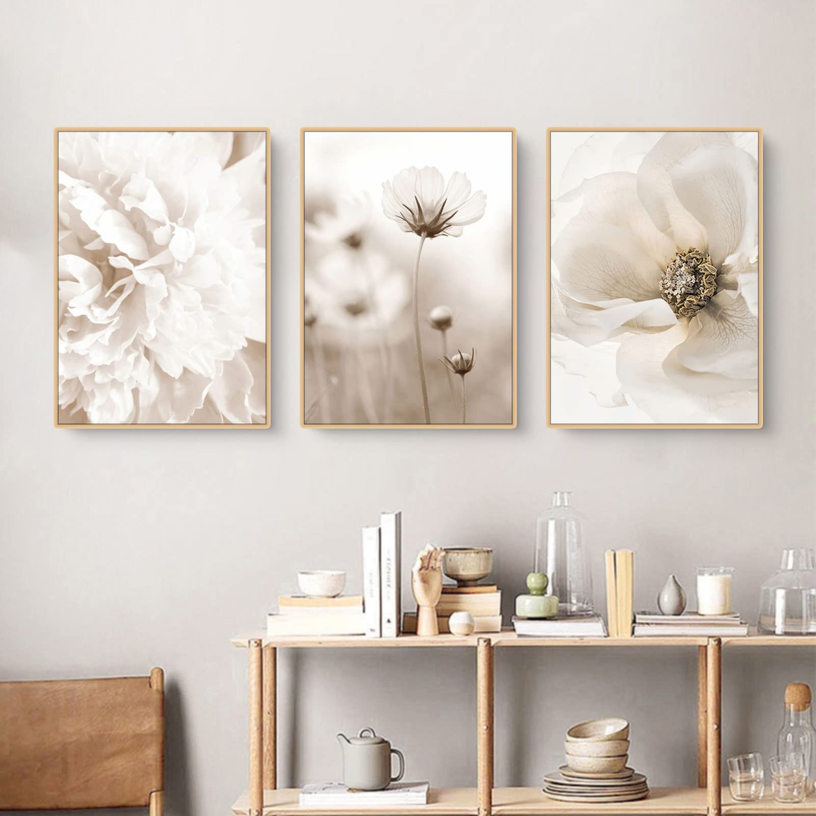 Sarah Duke Juego de 3 pósteres beige modernos murales bohemios de hierba de las Pampas, póster vintage en lienzo, pósteres de pared para salón, imágenes sin marco (50 x 70 cm)