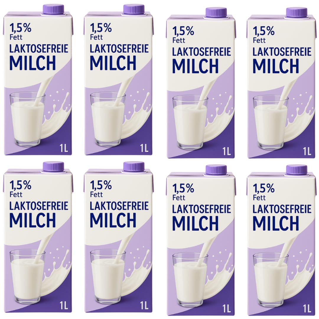 Laktosefreie H-Milch 1,5% Fett, haltbare Milch 1 L – 8er Pack