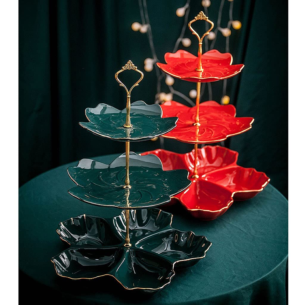 Uchwyt na ciasto modny ceramiczny talerz deserowy podwójny talerz deserowy stół do ciasta wielowarstwowa cukiernia taca na owoce stojak na ślub urodziny przyjęcie deserowe talerz ekspozycyjny (E)