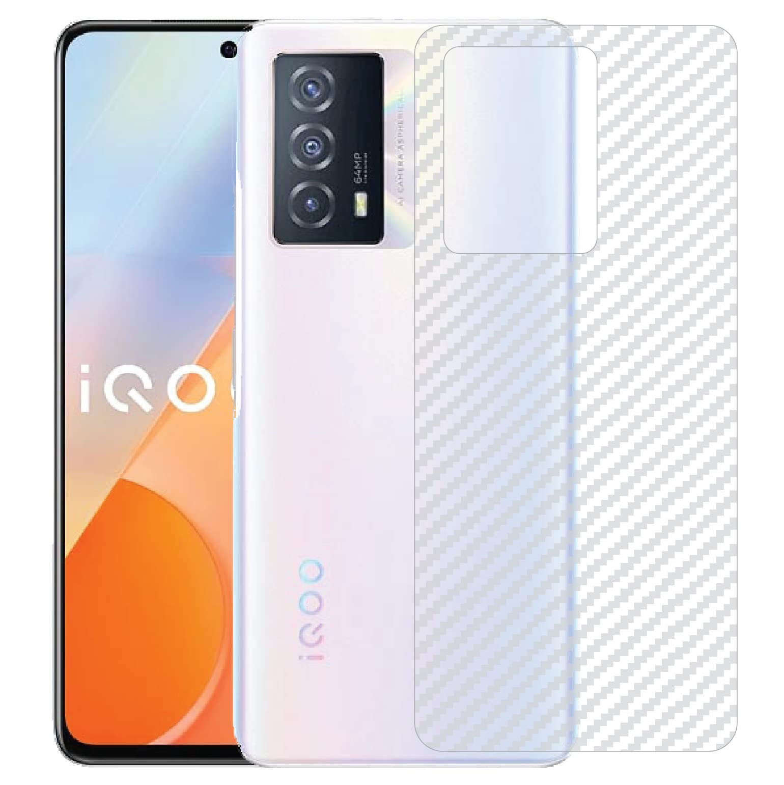 Kartronics Compatible with [Pack of 2] Vivo Iqoo Z5 Back Screen Protective Film Carbon Fiber Skin Transparent Screen Guard Sticker