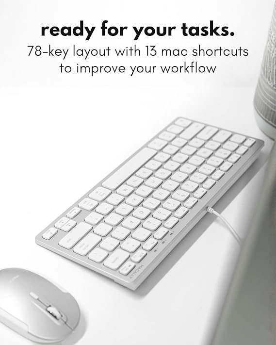 Macally USB C Wired Keyboard for Mac (USB C + USB A) Compatible Keyboard for MacBook Pro/Air, iMac & MacMini Compact Aluminum Mac Keyboard