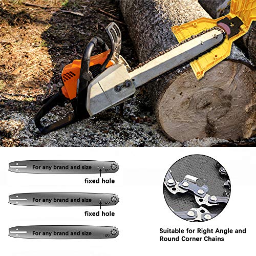 XBUTY Chainsaw Sharpener, The Second Generation New Portable Chain Saw Blade Teeth Sharpener with 4 Pcs Fast-Sharpening Stone Grinder Tools for 14/16/18/20 Inch One/Two/Nonporous Holes (Yellow)