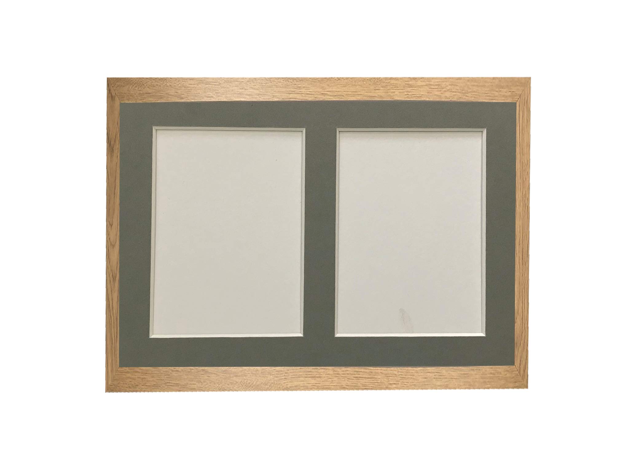 H7 Oak Picture Photo Frame with Dark Grey 5 x 3.5 Inch Two Aperture Mount