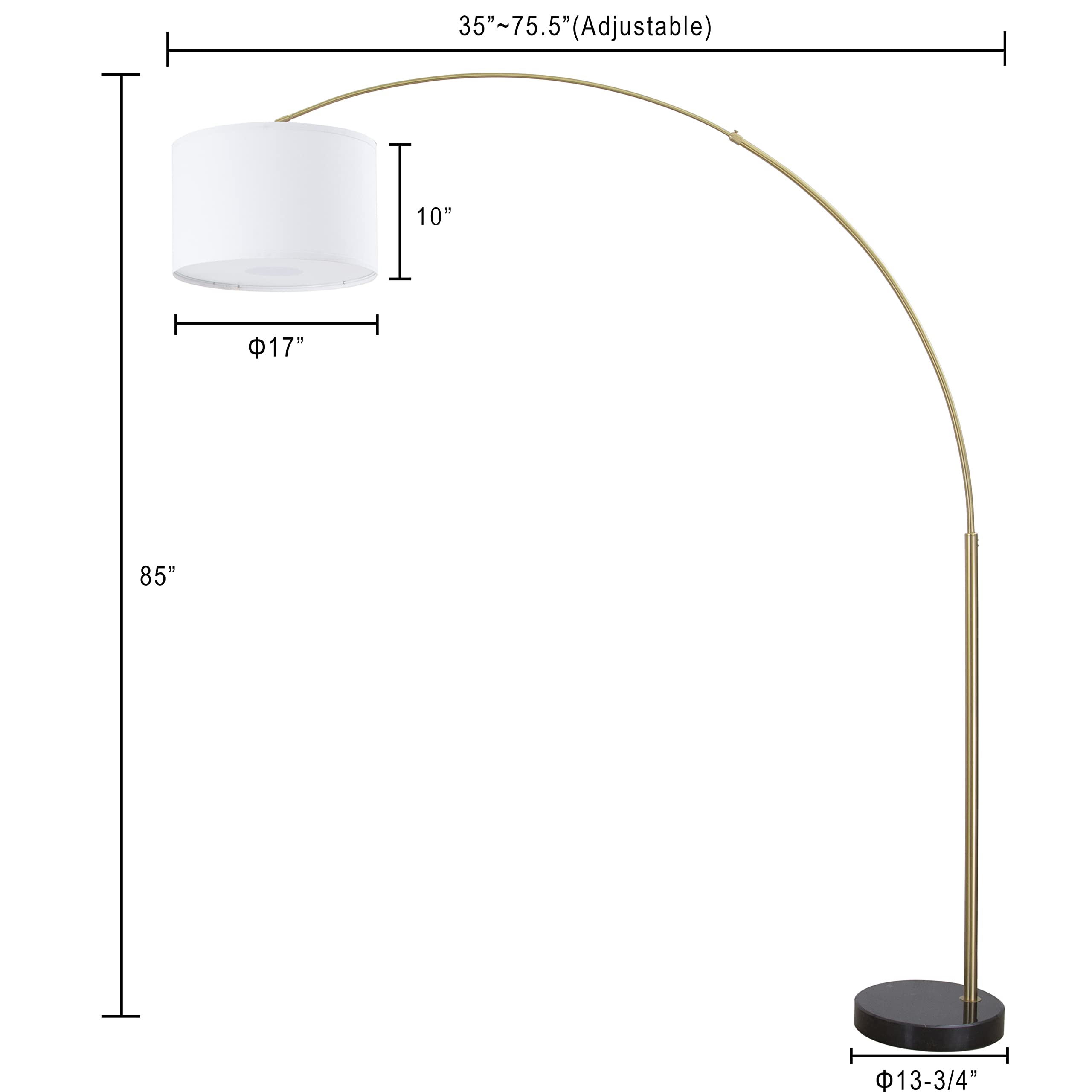 Major-Q Modern 81" Arc Tall Living Room-Stand Up Arching Drum Shade Large Floor Lamp for Dinning/ Bedrooms-Corner Lamp for Office Lighting White/Gold (99-6938GLD)
