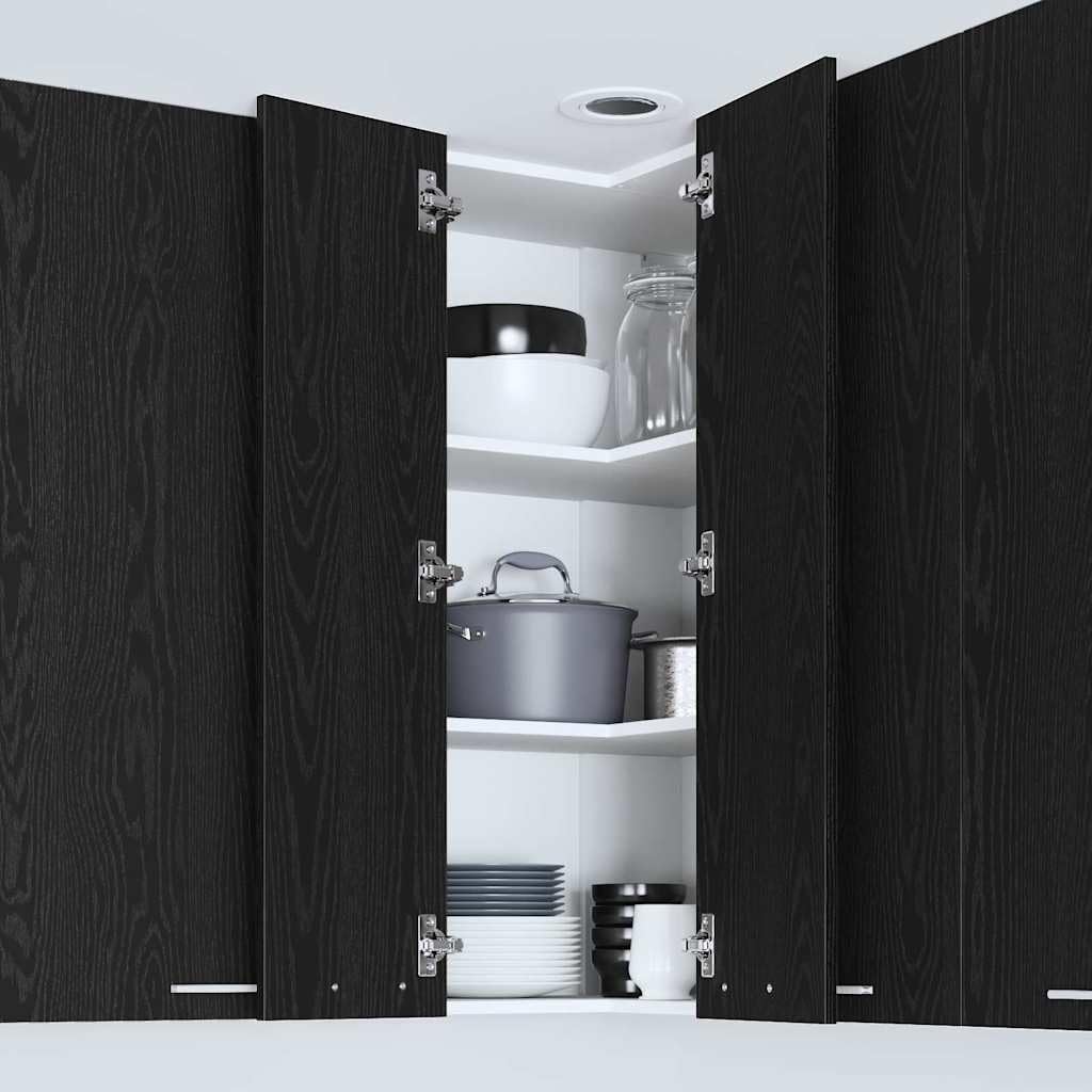 Armadietto pensile in rovere nero e bianco, 57 x 57 x 100 cm, con 3 ripiani e 2 ante, moderno scaffale da parete multiuso in legno per cucina, sala da pranzo, dispensa, spazio per riporre