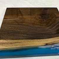 Vista 110 de Mesa de epoxi transparente, mesa de sofá con forma cuadrada, mesa auxiliar de resina de madera, mesa de centro de madera con borde natural para sala
