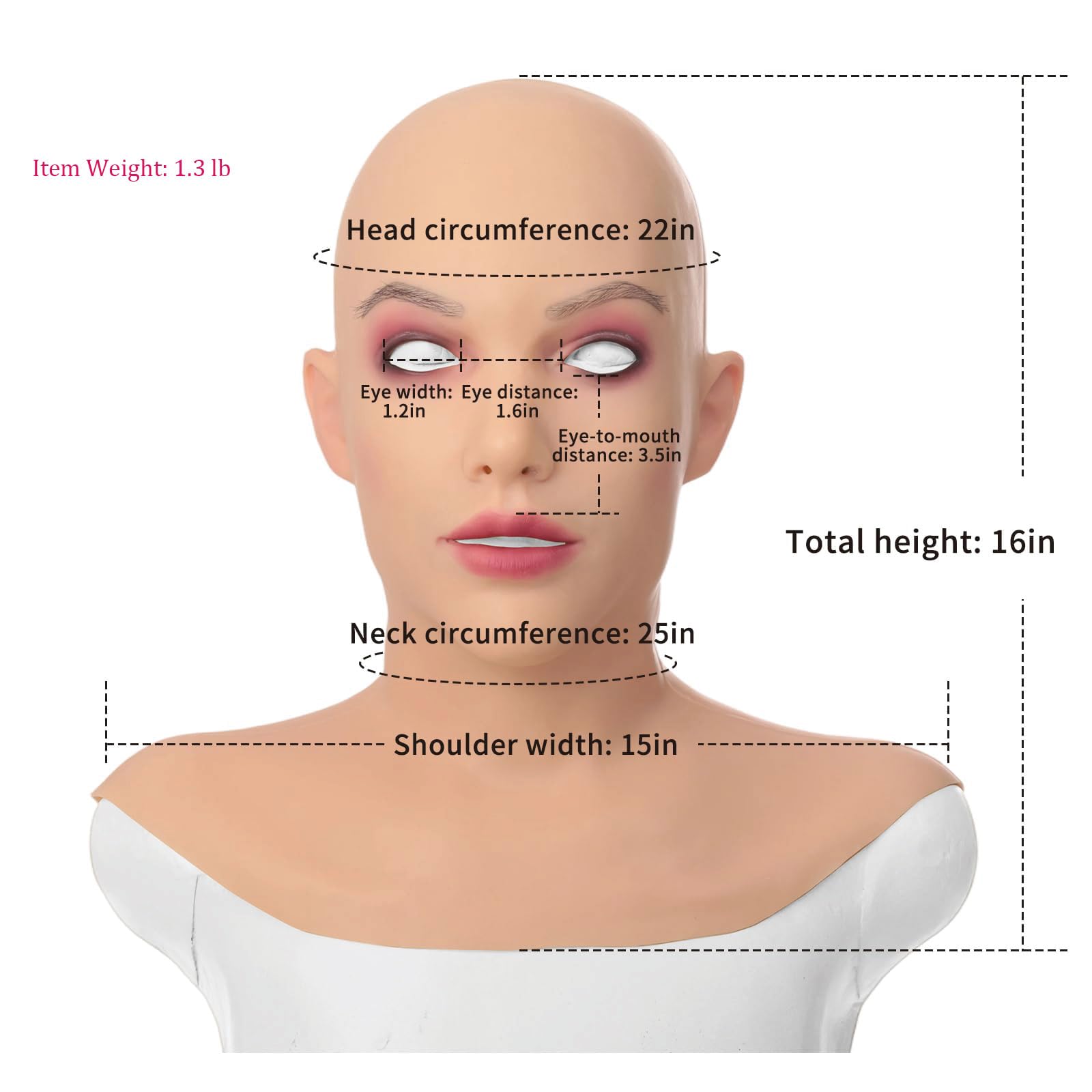 Realistische Silikon-Frauenmaske mit Make-up, Vollkopfmaske für Cosplay | Realistischer Frauenlook aus weichem Silikon mit Make-up, ideal für Crossdresser, Drag, Cosplay, Halloween und Partys