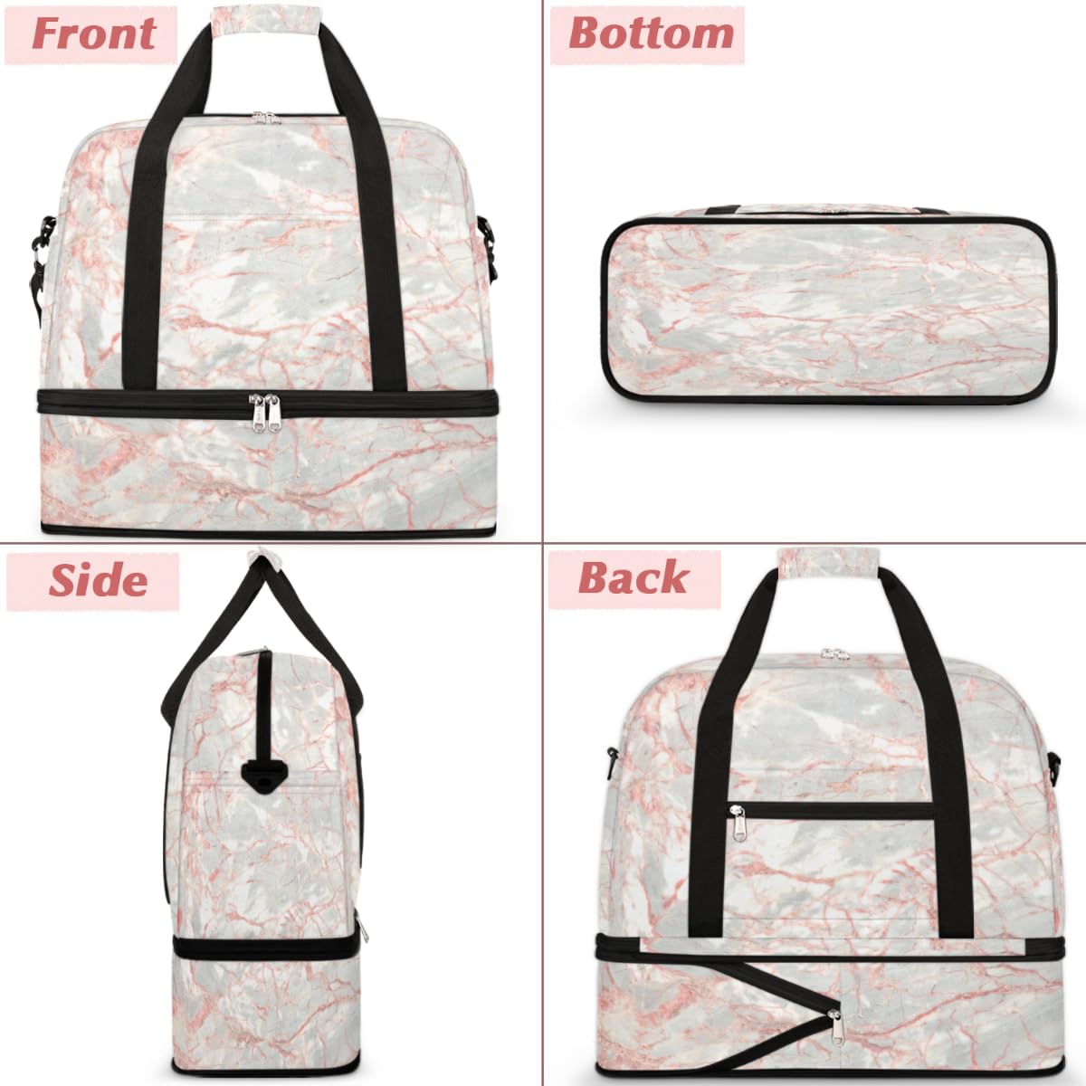 Bolsa de viaje plegable con patrón de mármol de textura de 47 litros, bolsa de fin de semana con funda de carrito de hombro separado para deportes, gimnasio, viajes, multicolor, 47L, Bolsa de viaje