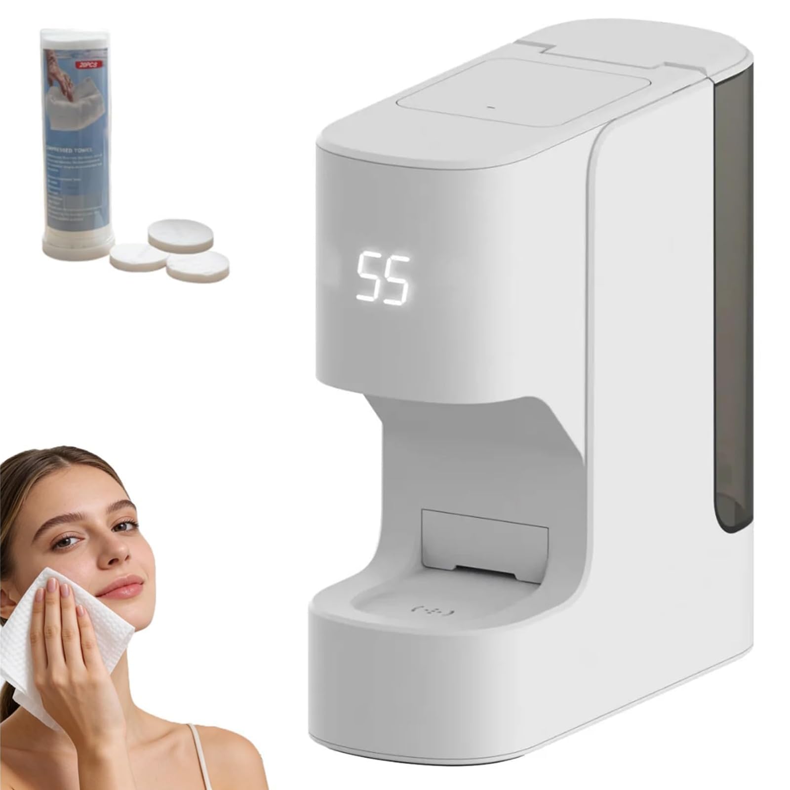 Máquina Inteligente Calentador de Toallas Comprimidas – Dispensador Automático de Toallas Faciales con Pantalla LED, Temperatura Constante 55 °C y Calentamiento Rápido en 5 s, para SPA, Hogar y Salón