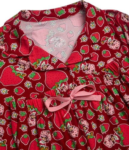 Image of COCO BRANDS Strawberry Shortcake Womens Pajama Sets - 2 Piece Soft Stretch Button Down Sleep Shirt and Pajama Pants