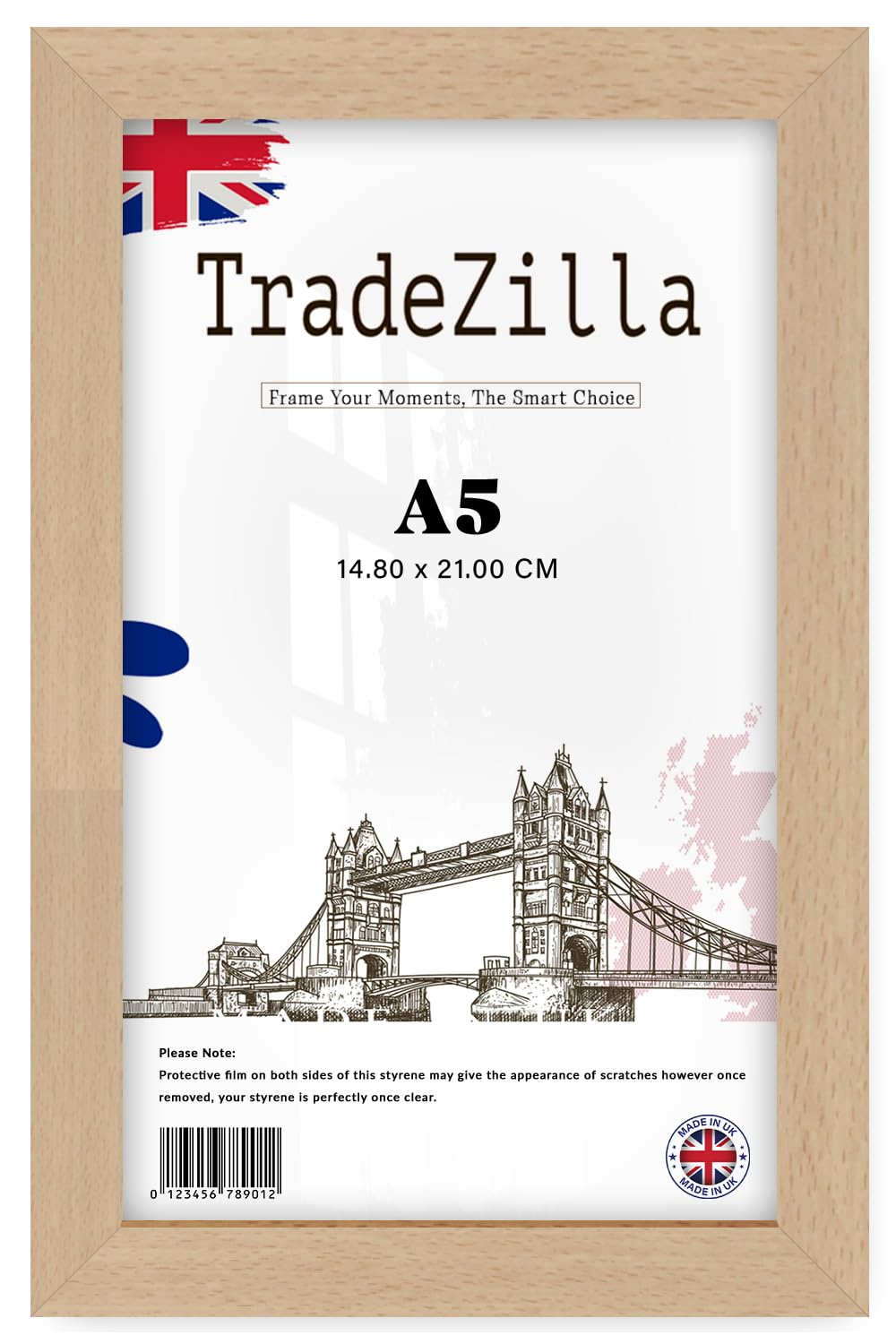 Tradezilla Beech | Small 8 Inch X 5.5 Inch Eton Wood Gift Frame Classic A5 (14.80 X 21.00 Cm) Frame, Perfect For Art Display 0' 6" X 0' 8" [ ]