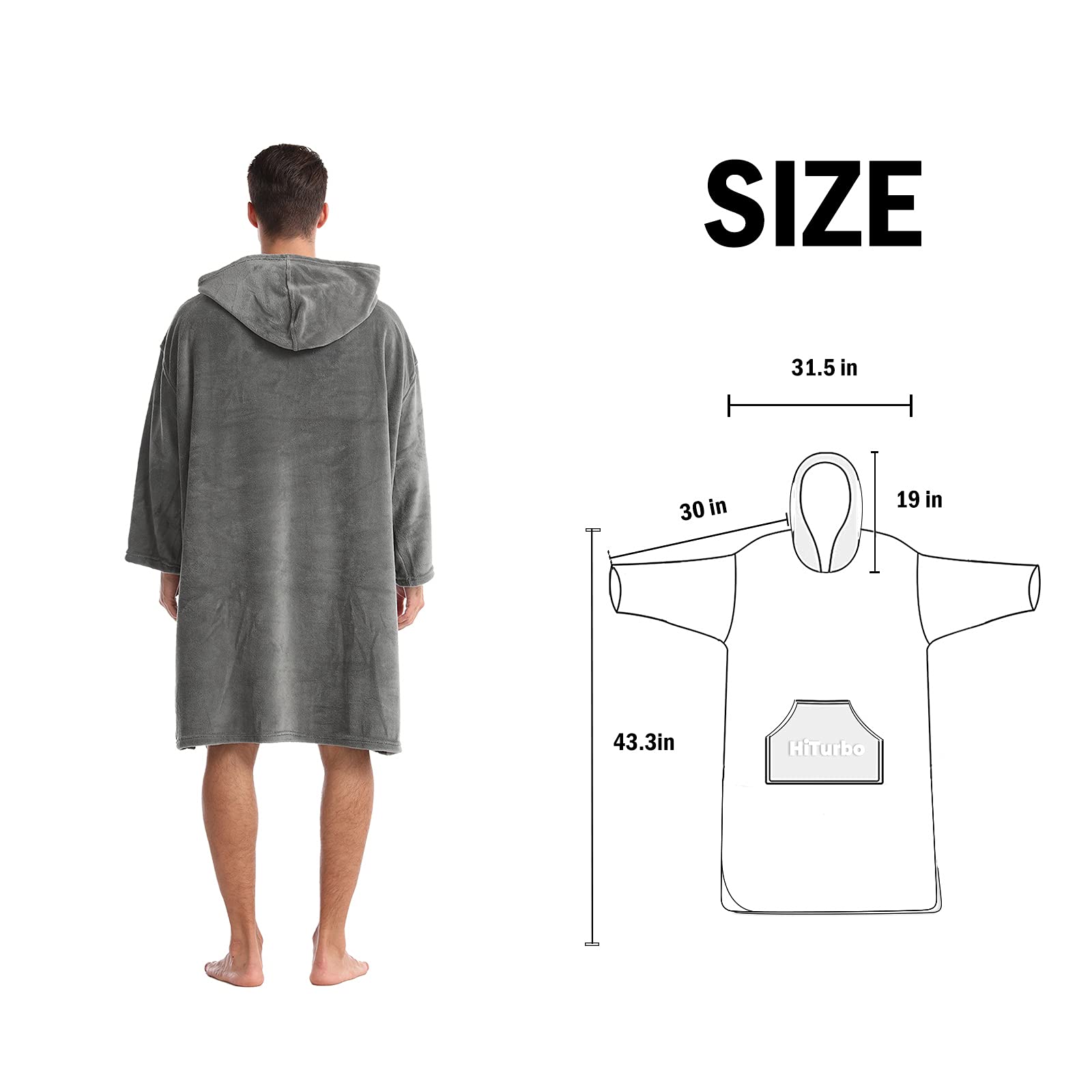 Hiturbo Bademantel, Damen Herren Robe, Unisex, Einheitsgröße, Warmer Weicher Fleece Mogenmantel mit Kaputze, für Strand, Schwimmbad, Zuhause