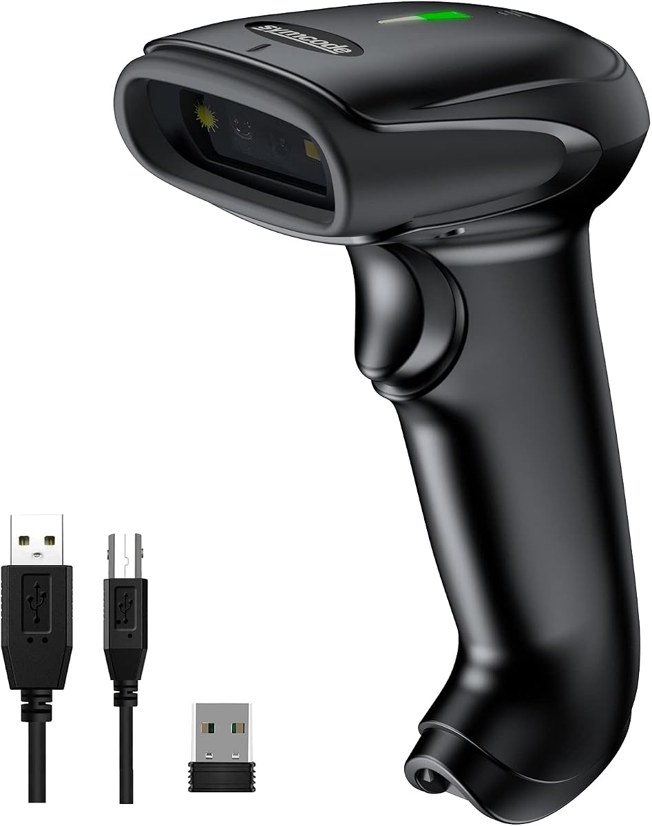 Escáner de código de barras inalámbrico 2D, lector portátil de código QR Symcode Datamatrix PDF417 para escaneo de código de barras impreso y en pantalla, funciona con Windows Mac y Linux PC POS