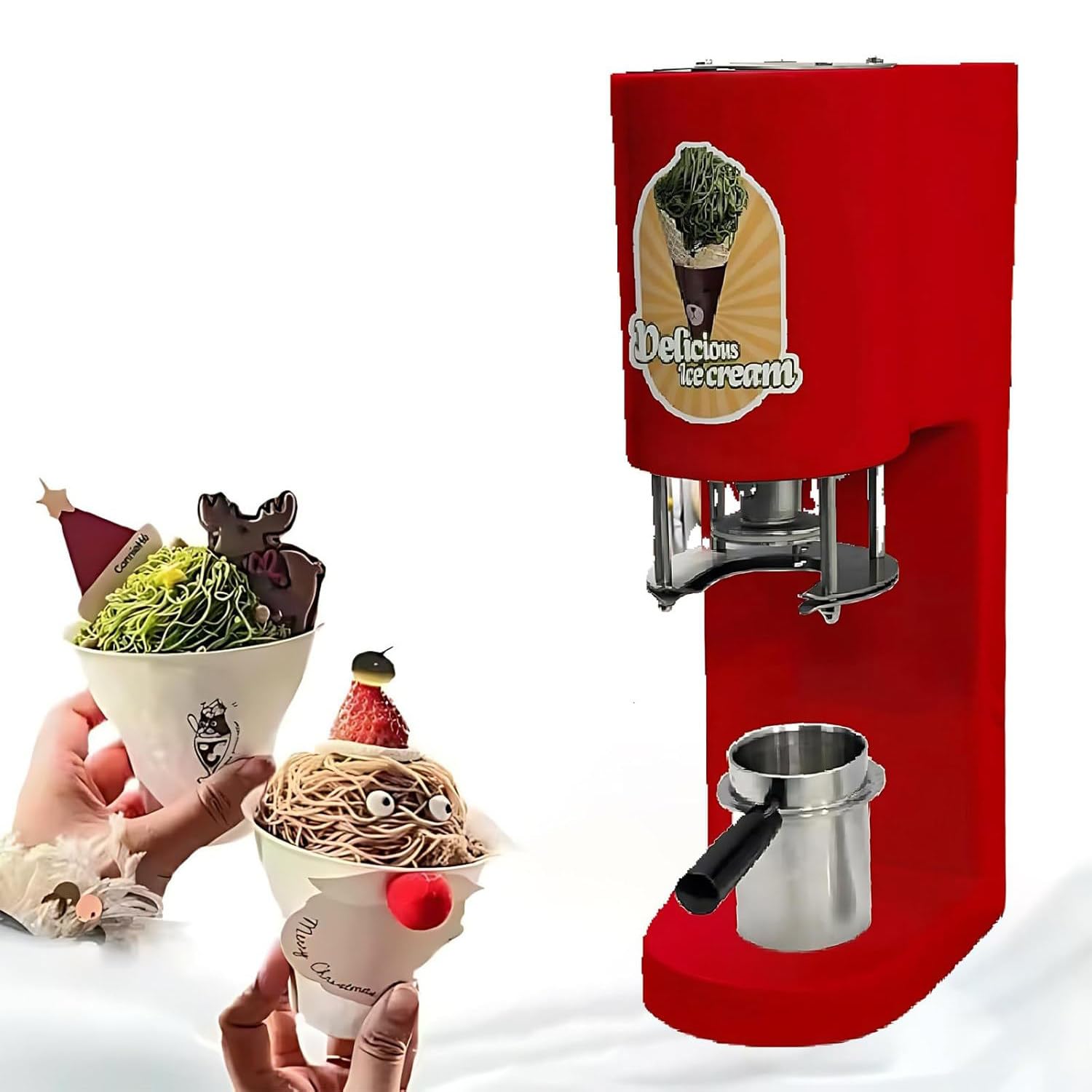 Gelatiera elettrica, macchina professionale per gelato di pasta - 7,9 galloni all'ora, pressa automatica da banco per gelato di pasta, pressa per porzioni da 30 l/h, 4 stampi intercambiabili Red