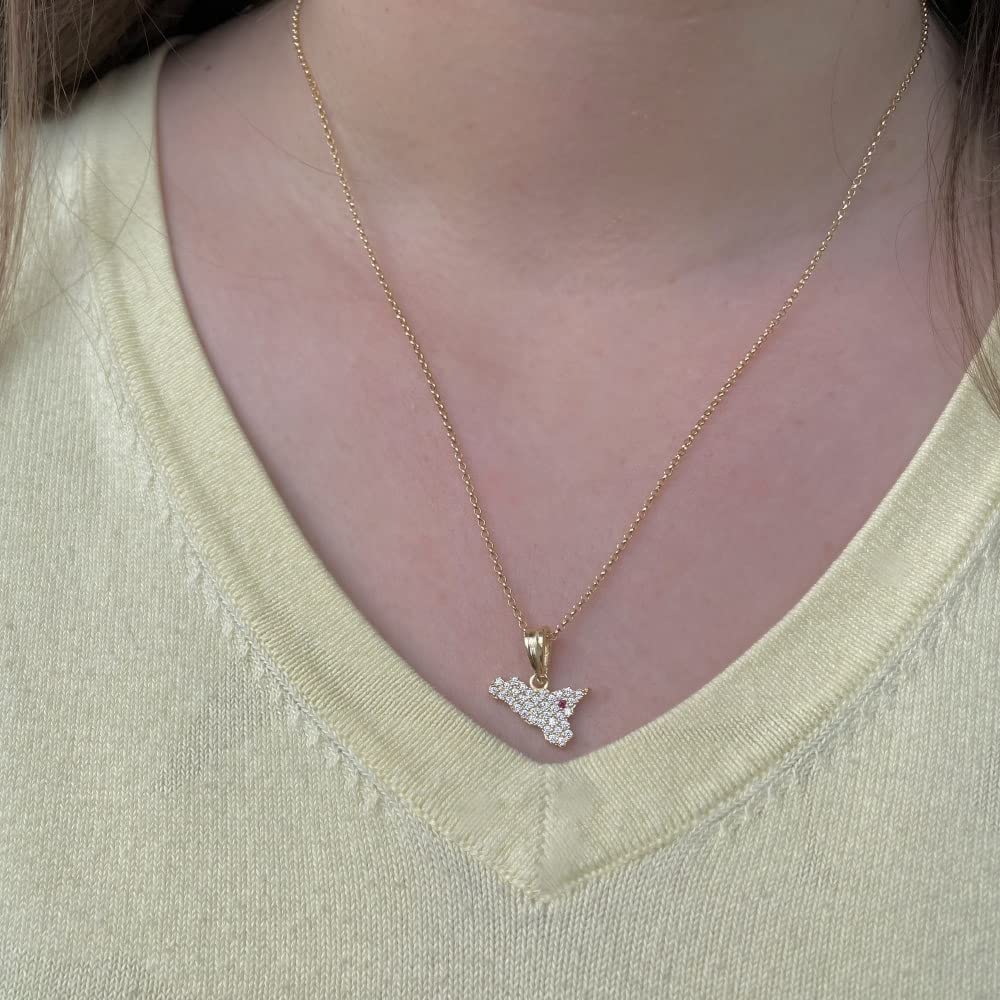 I Gemelli Collana con Ciondolo Sicilia in Argento 925 Placcato Oro e Zirconi Argento
