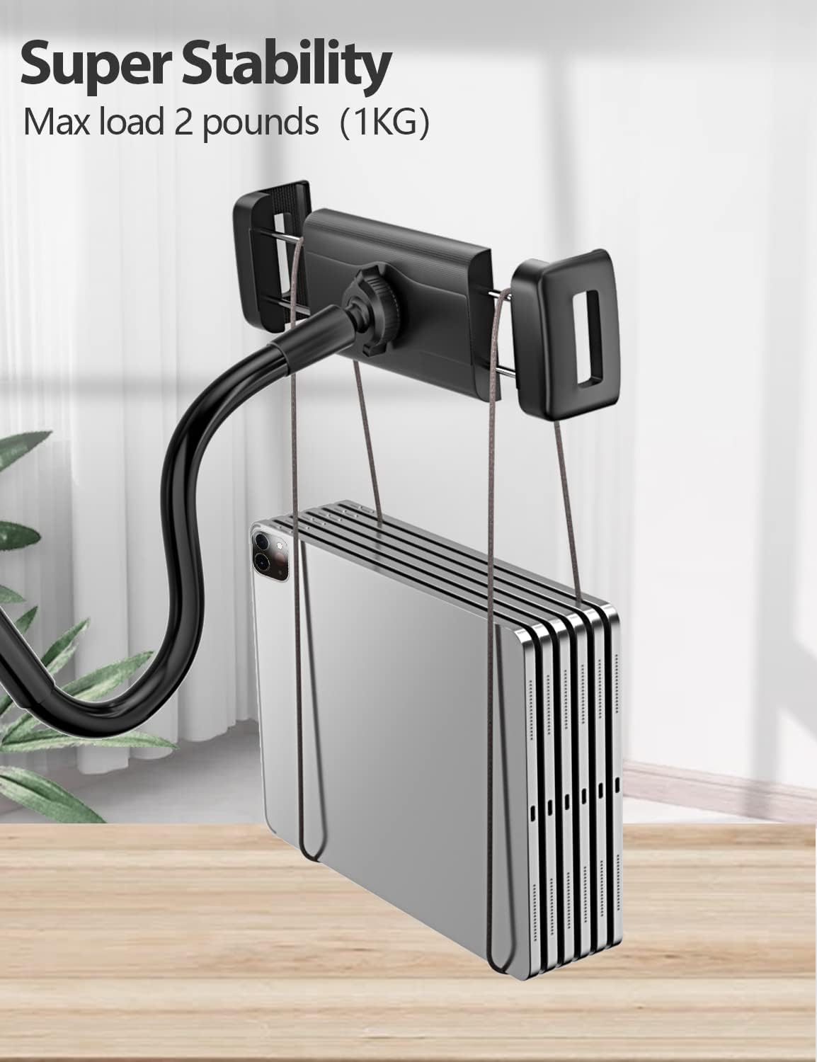PEMOTech Gooseneck Tablet Holder for Bed [4-12.9"], Tablet Mount, Flexible Arm Clip Tablet Stand for Desk, 360° Rotation Horizontally + 220° Rotation Up and Down, Compatible with iPad/iPhone/Kindle