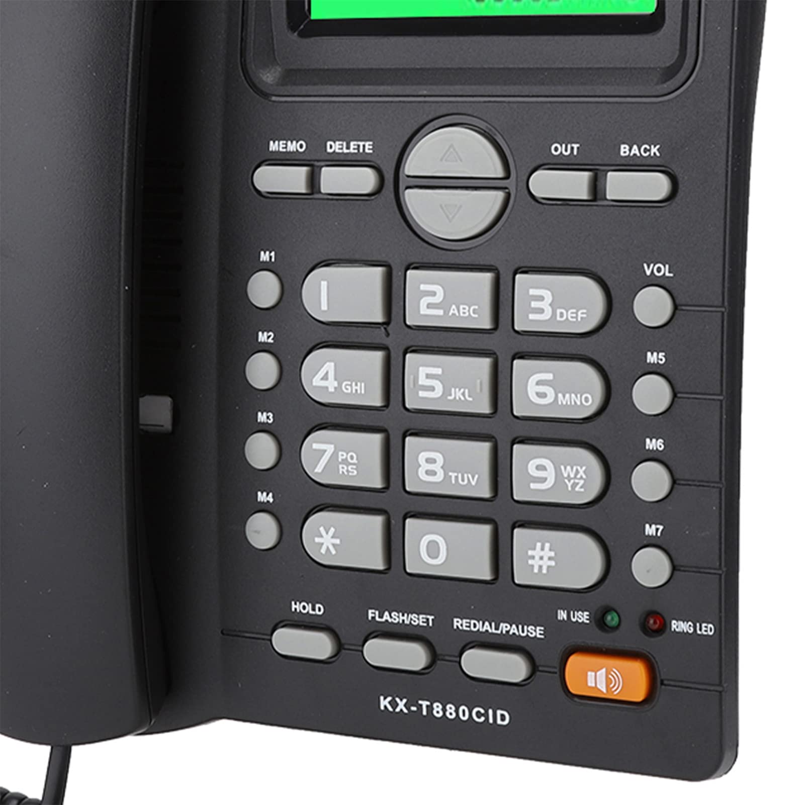 Yctze KX T880C - Telefono fisso con display ID chiamante, funzione mute, nessuna batteria necessaria per casa e ufficio, altoparlante forte, segreteria telefonica, con cavo, montaggio a parete (nero)