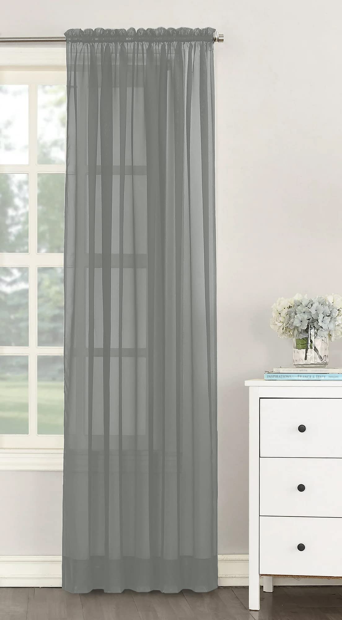 NetCurtainsUK Single Plain Voile Net Curtain Sheer Panels Slot Top Heading (Silver, 140cm (55'') Wide x 122cm (48'') Drop) (HMPVP01)